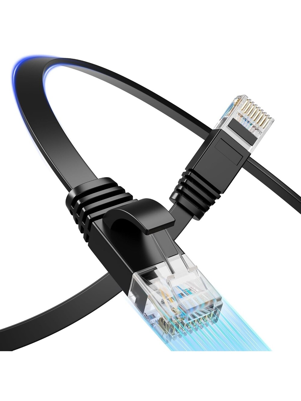 150 FEET FLAT CAT 6 CABLE W/ RJ45'S NEW BUT A TANGLE MESS, UNTANGLE & SAVE